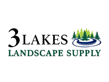 Logo of 3 Lakes Landscape Supply with trees and a lake on a white background
