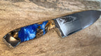 Stablize burl wood and resin knife handle with damascus steel