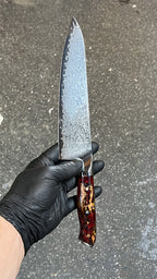 Stablize burl wood and resin knife handle with damascus steel