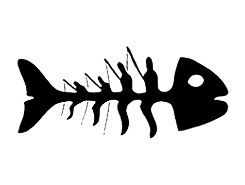 Black fish skeleton outline on a white background