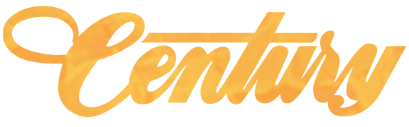 Decorative metal wall art with 'Century' text in yellow on a white background