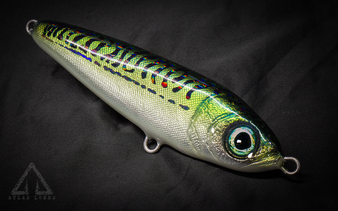 Fishing lure with a detailed pattern on a dark background Mackerel
