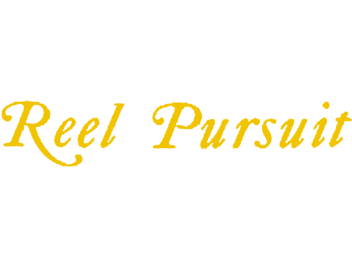 Yellow 'Reel Pursuit' text on a white background