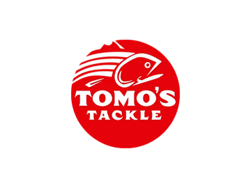 Tomo's Tackle logo with a red circle and fish illustration on a white background
