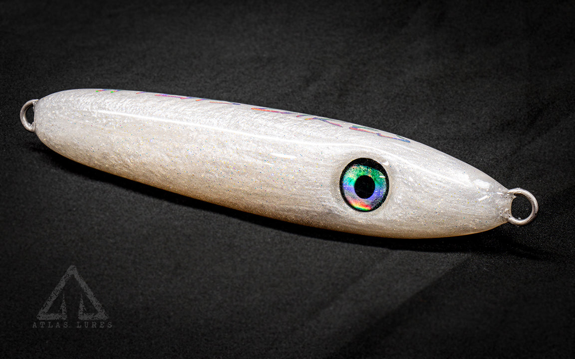 Fishing lure with a detailed eye on a black background